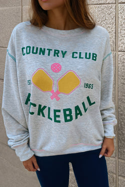 COUNTRY CLUB PICKLEBALL light gray casual sweatshirt with exposed stitching