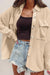 Apricot Solid Color Corduroy Button Down Long Sleeve Jacket