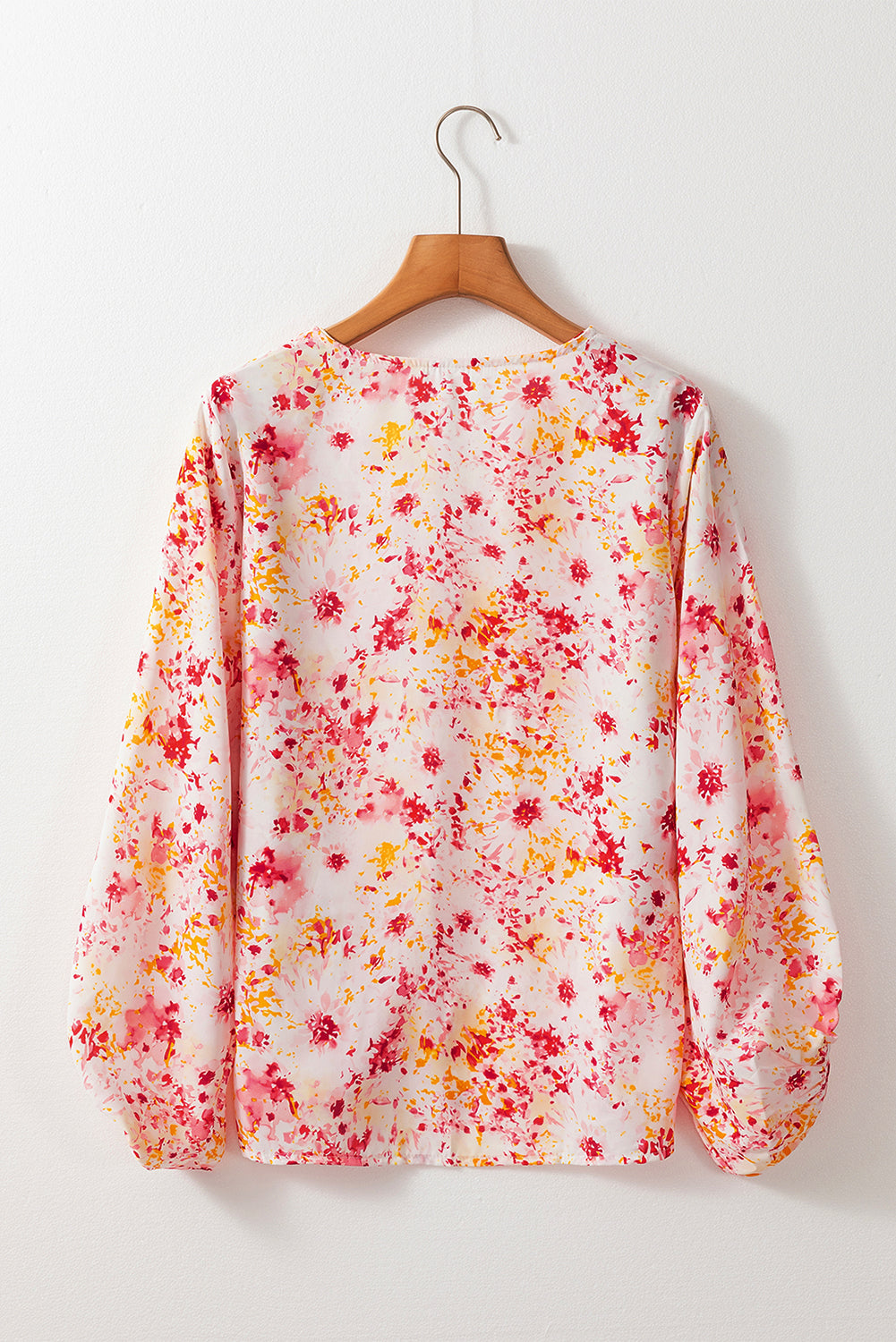 Pink Ditsy Floral Bubble manga v Blouse de cuello