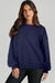 Navy Blue Solid Crew Neck Sweatshirt with High Low Hem