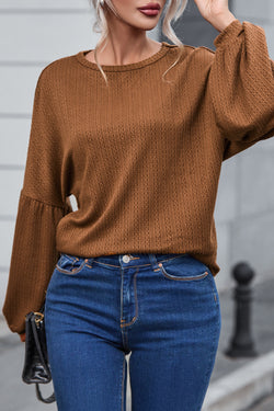 Faux Knit Jacquard Long Puff Sleeve Top