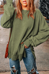 Sudadera verde de gran tamaño de gran tamaño con transbordadora y borde acanalado