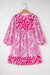 Boho Print Pink Tie V-Neck Puff Sleeve Flared Mini Dress