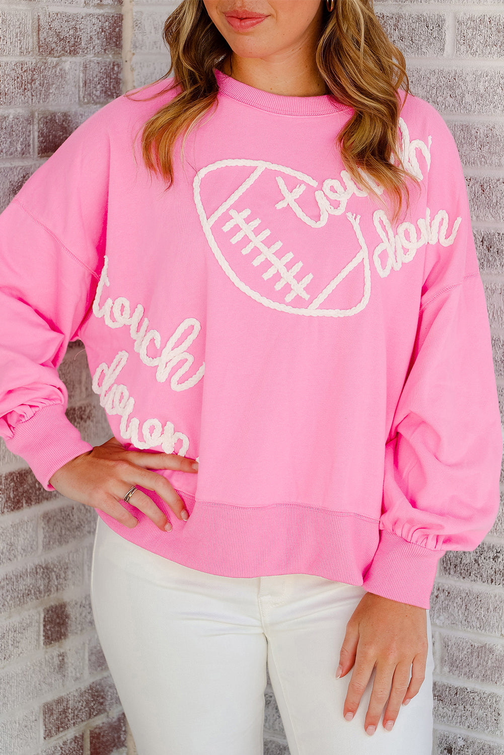 Sweat-shirt rose avec broderie de fil de rugby Touch Down