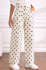 Jean baril blanc à pois, coutures courbes et revers