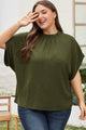 Plus Size Moss Green Swiss Polka Dot Top with High Neck and Tie Neck