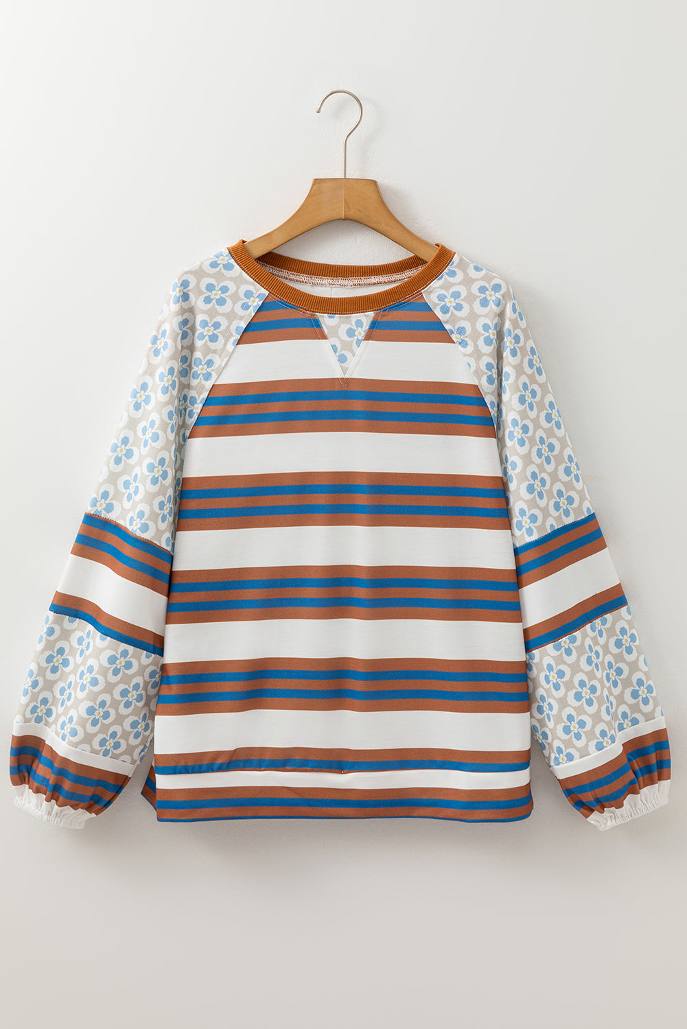 Chemisier blanc à manches lanternes et imprimé floral à rayures-A WOMAN WE LOVE