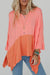 Grapefruit Orange Contrast Color Patchwork Side Slit Oversized Top