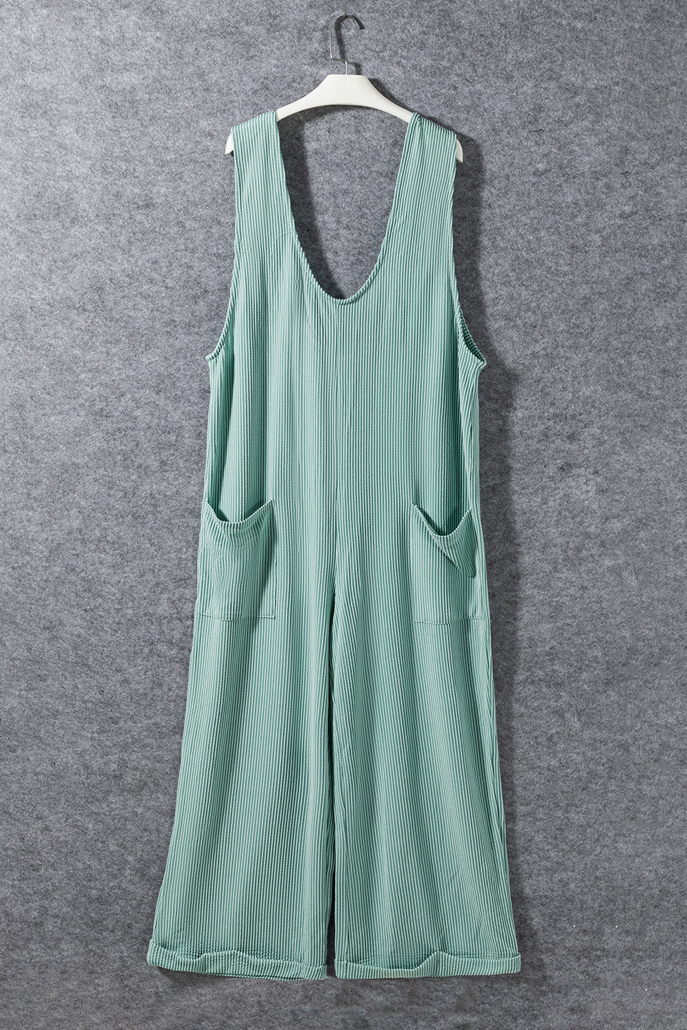 Moonlight Jade - V-Neck Tie-Strap Drawstring Wide Leg Jumpsuit