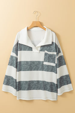 Striped Oversized Collar Long Sleeve Top