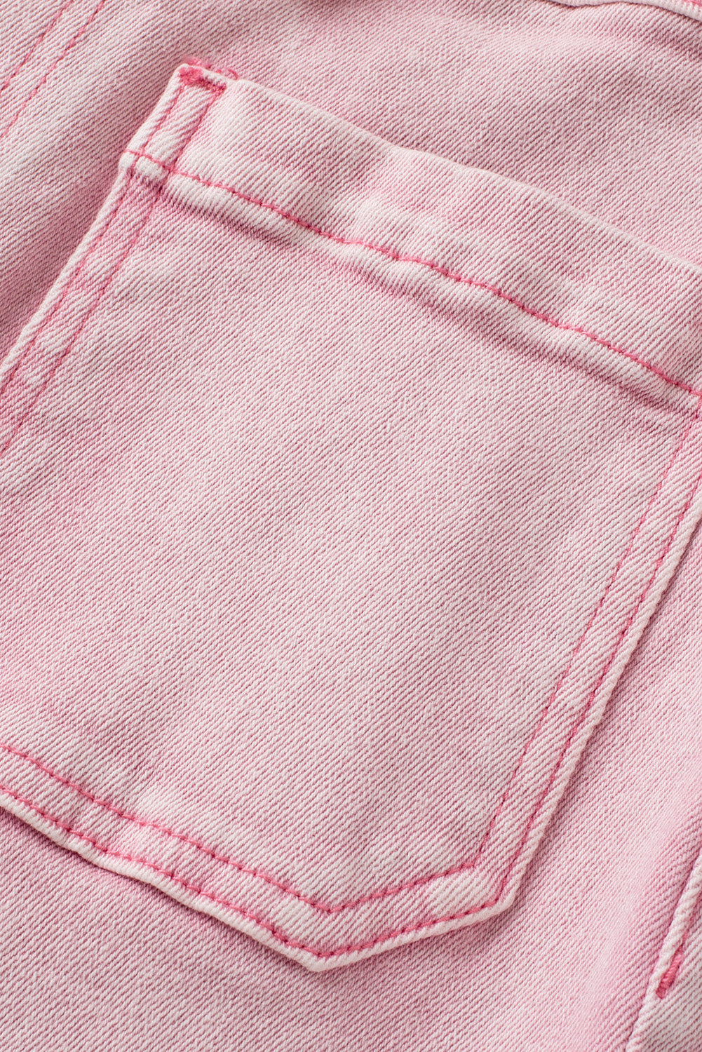 Albaricoque rosa botones múltiples jeans de cosecha de borde crudo