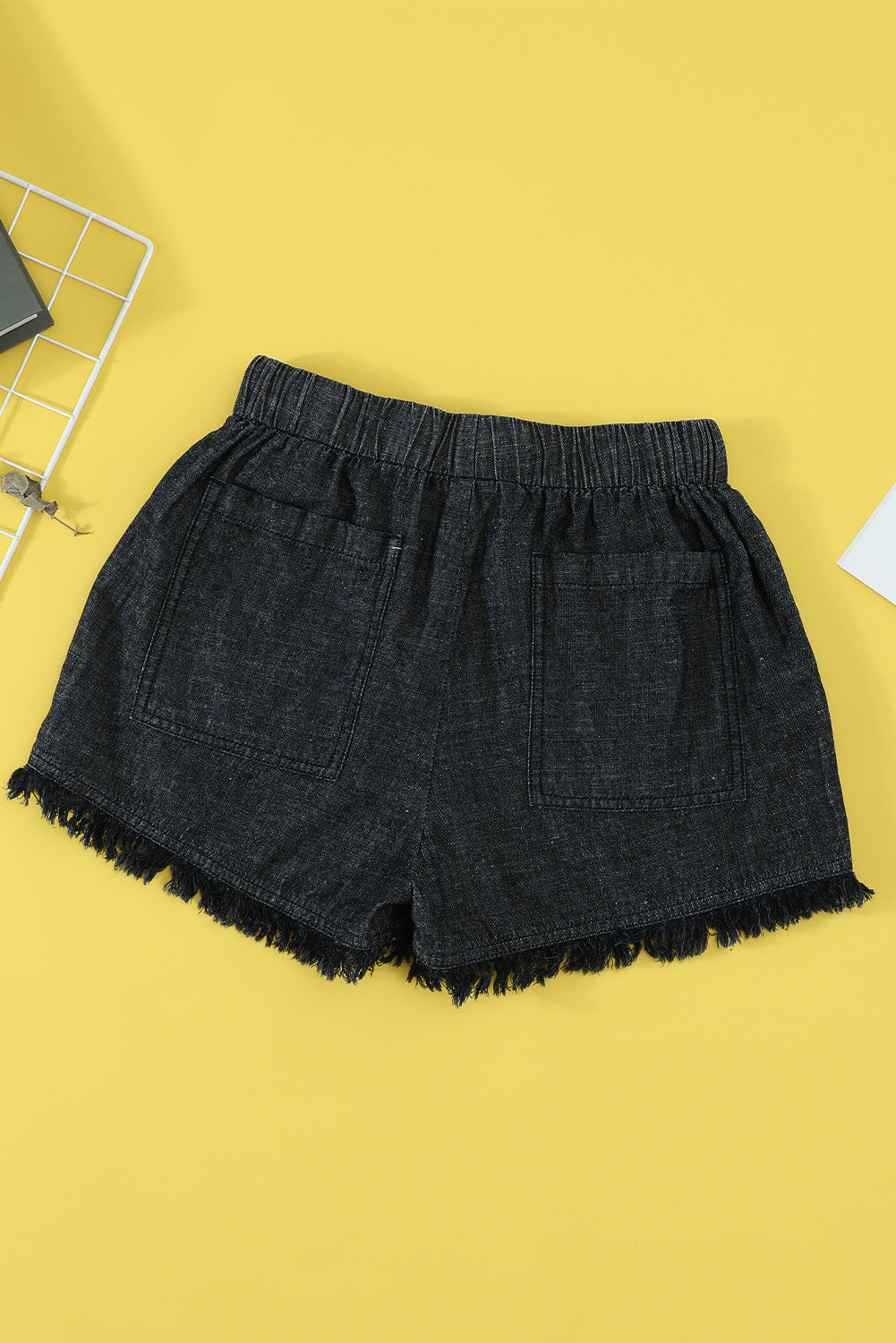 Short en jean effiloché à poche décontracté noir