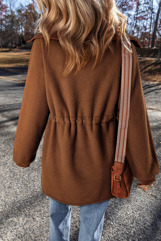 Brown half-zip fleece sweatshirt