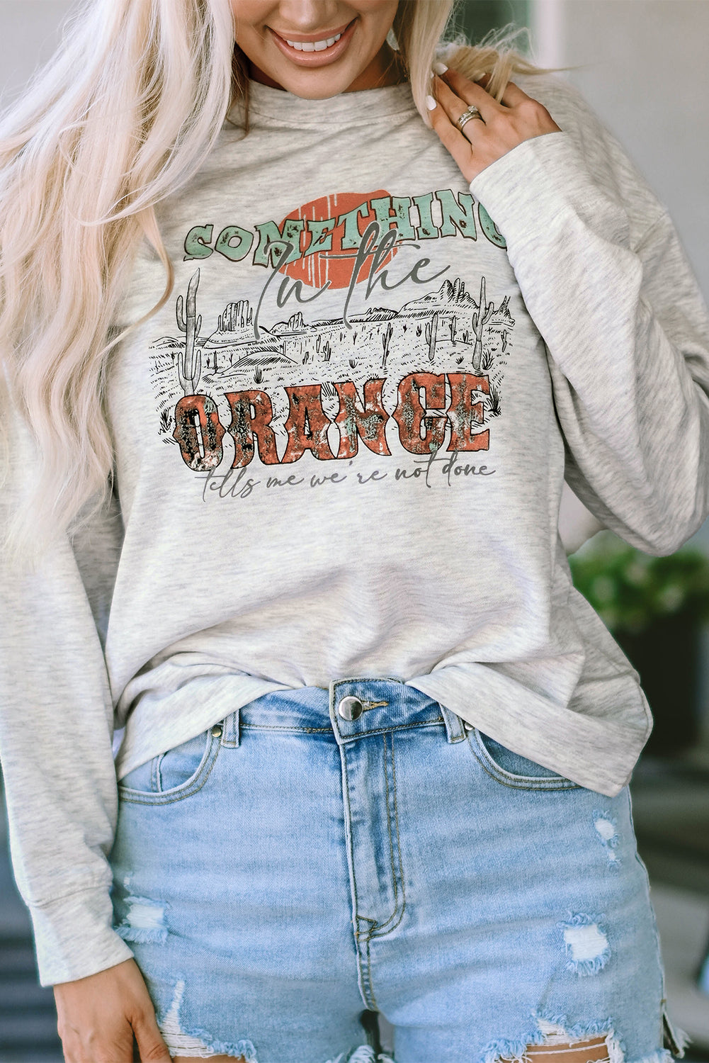 SOMETHING ORANGE Grey Casual Sweatshirt