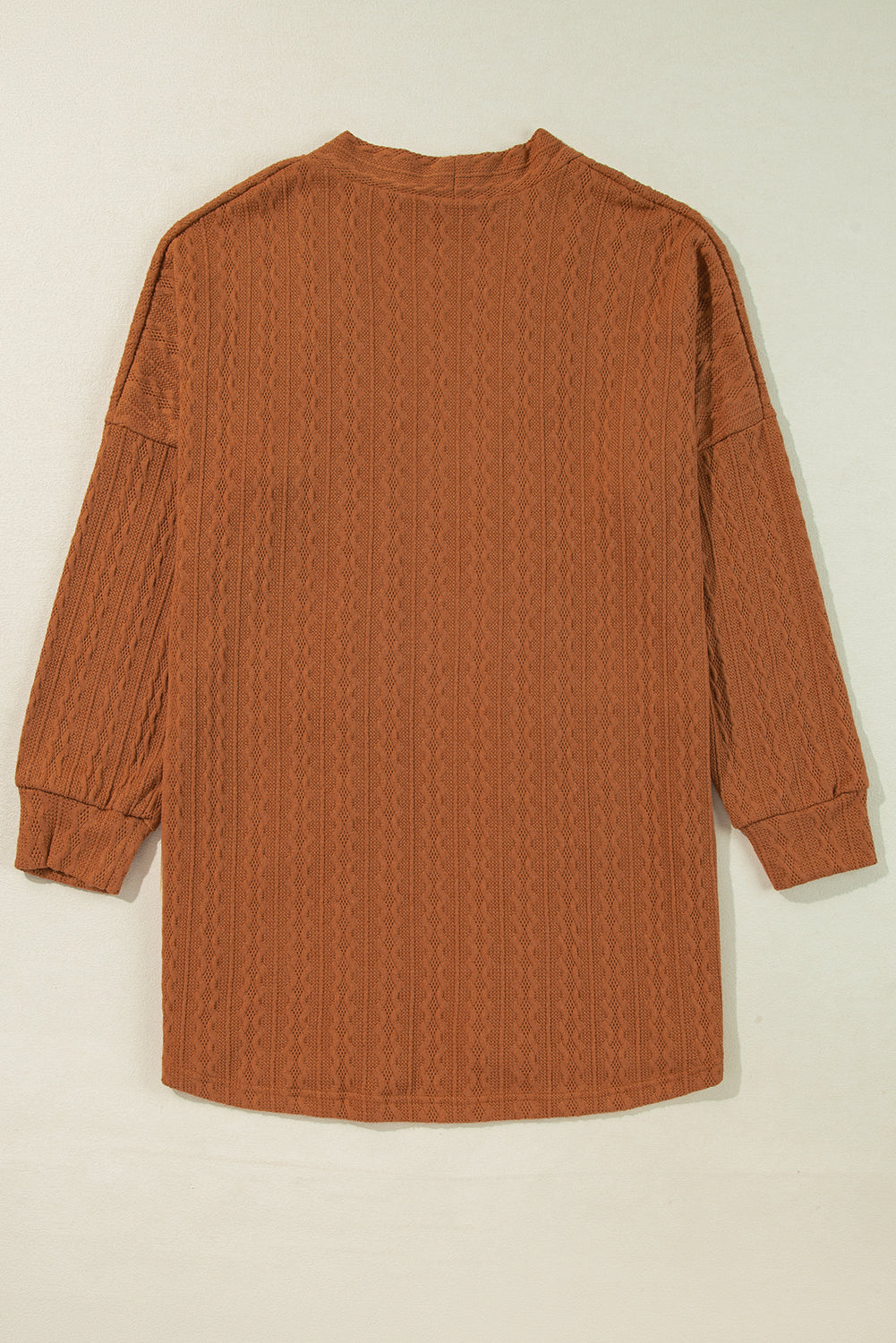 Chestnut Textured Knit Open Front Cardigan with Side Pockets