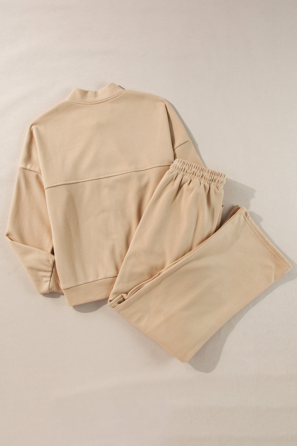 Apricot Plain Stitch Zip-Up Jacket and Drawstring Waist Pants Set