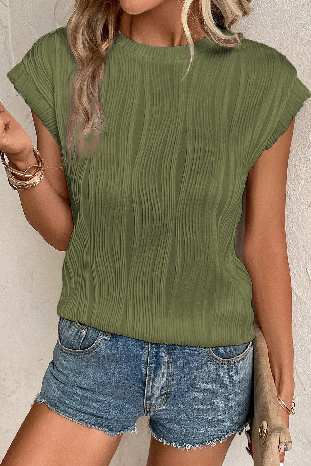 Jungle Green Wavy Texture Tap Manga Top