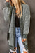 Grey Plaid Knitted Long Open Front Cardigan