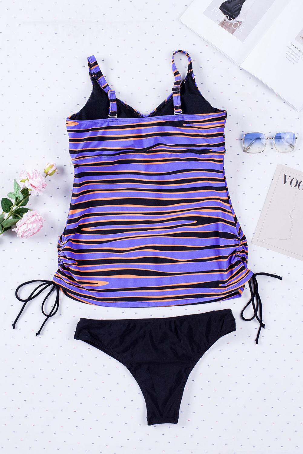 Rayures animales violettes lacing tankini maillot de bain