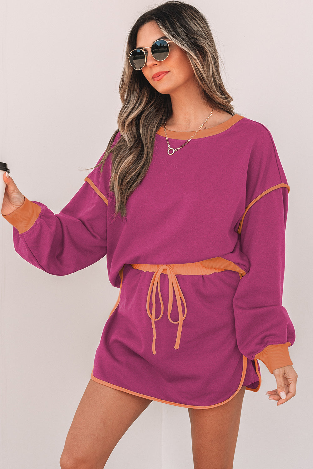 Contrast loose sweater set *