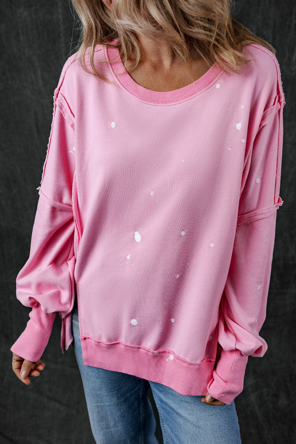 Bonbon Splash Spots freigelegtes Naht Baggy Sweatshirt