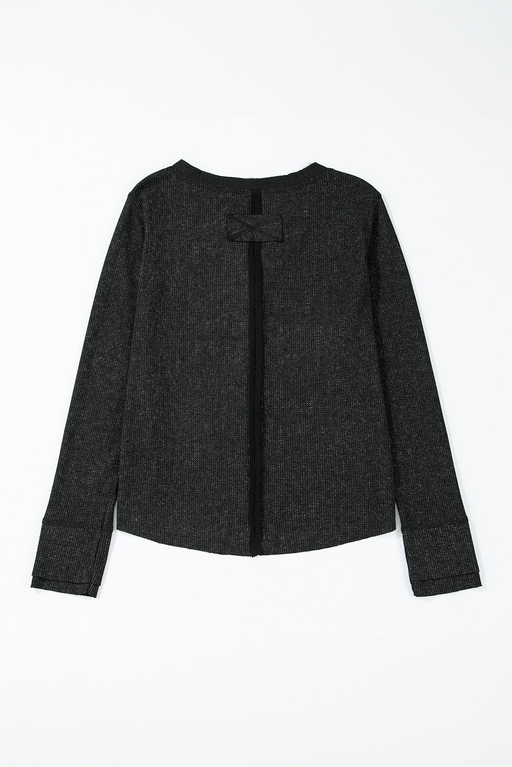 Acid Wash Black Waffle Knit Long Sleeve Top