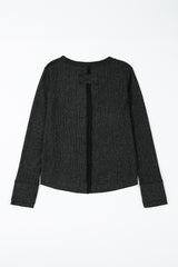 Acid Wash Black Waffle Knit Long Sleeve Top