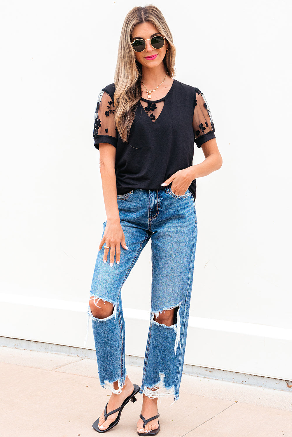 Black Flora lace t-shirt in lace