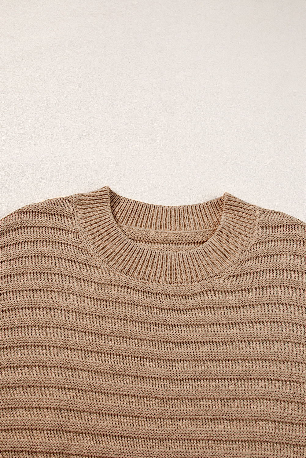 Light French Beige Rib Knitted Wide Sleeve Sweater T Shirt