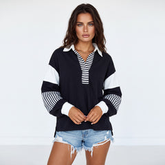 Sweat-shirt noir à rayures color block