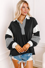Sweat-shirt noir à rayures color block *