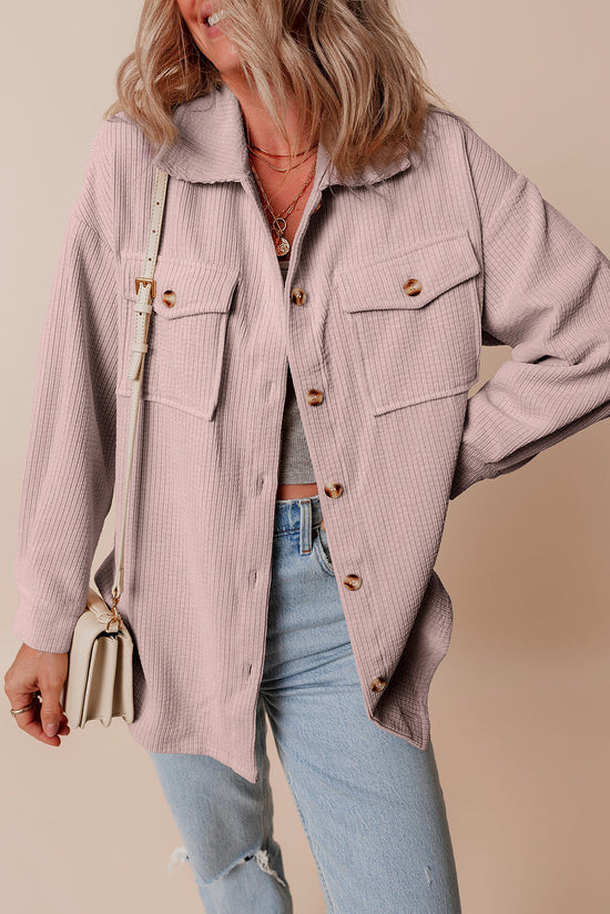 Light Pink Corduroy Buttoned Jacket with Flap Pocket