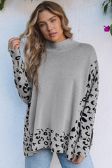 Leopardo gris pulite uversize con collar vertical *