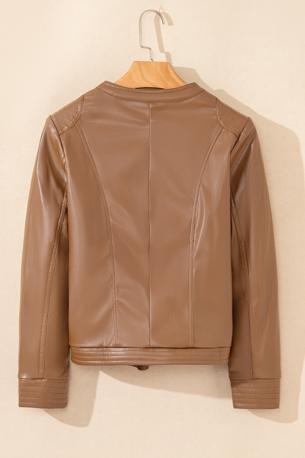 Blouson aviateur coupe slim en similicuir marron uni avec fermeture éclair