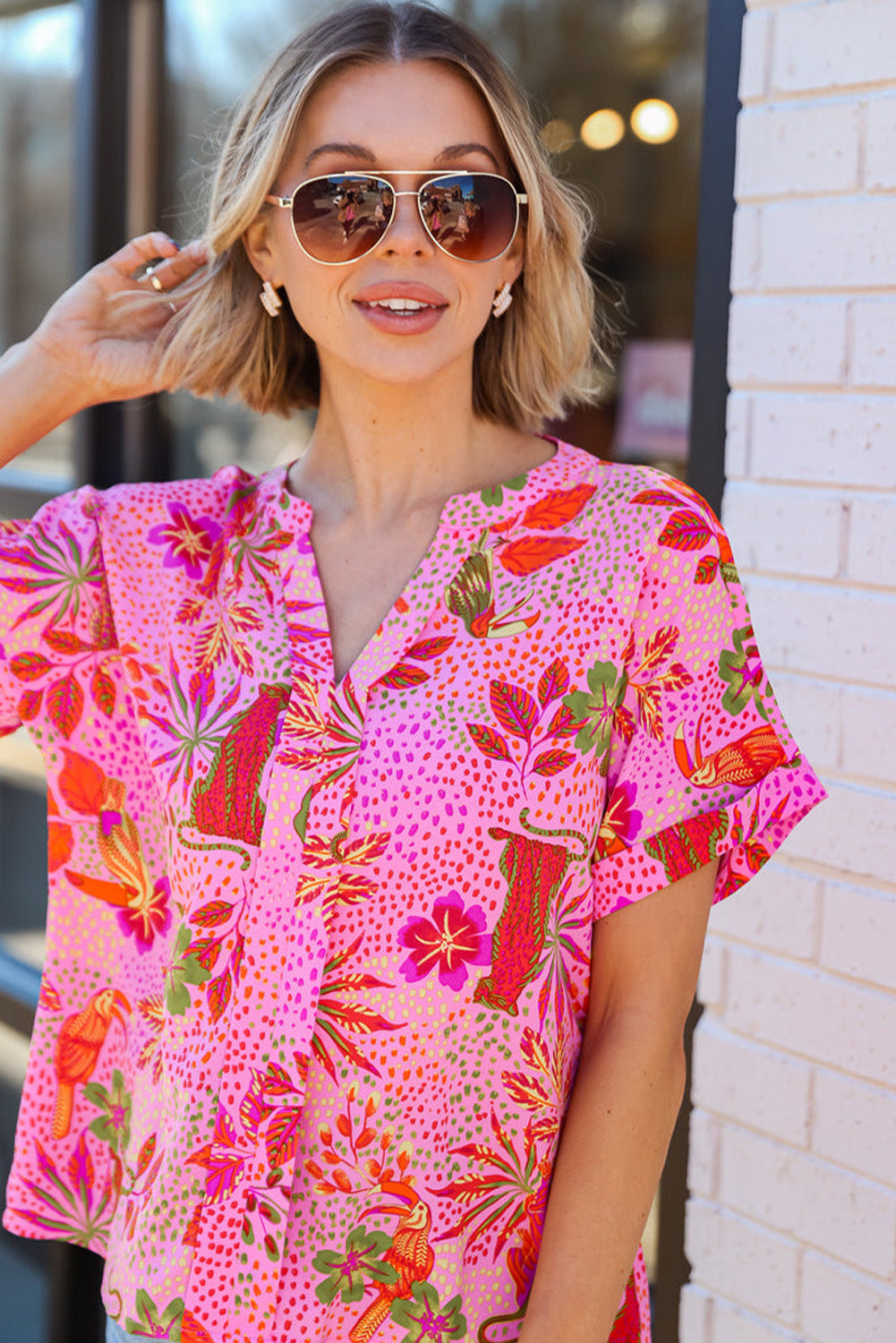 Rose Jungle Floral Stampa di tacca V Neck Blome