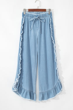 Myosotis - Wide leg jeans with ruffles and raw hem - Light wash