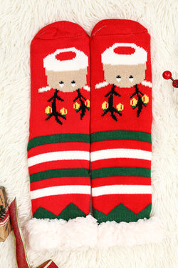 Chaussettes en tricot de laine à motif de dessin animé de Noël rouge ardent