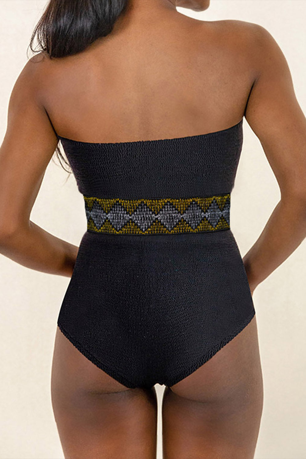 Terlina geometrica nera High Waist senza spalline Swimsuit