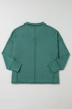 Evergreen Loose Sweatshirt with Pockets and Seamed Collar