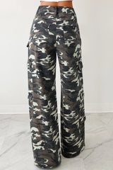 Pantalon cargo vert camouflage à jambe large
