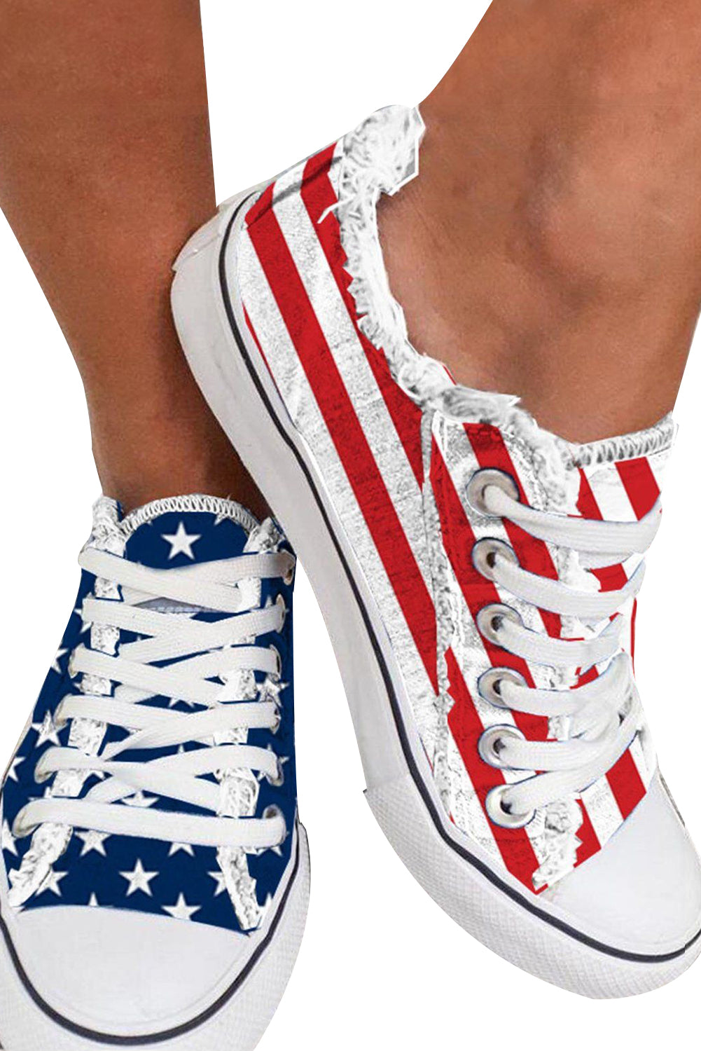 Zapatos planos de lienzo de Lace-Up Blue American Flag