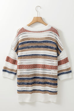 Knitted sleeve knitting sweater openwork with multicolored stripes