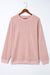 Solid Pink Ribbed Knit Crew Neck Sweatshirt