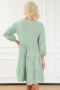 Green tiered floral embroidered ruffle dress