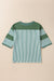 Mist Green Striped Patchwork 3/4 Sleeve Casual Top