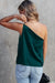 Loose one shoulder tank top in sea green satin