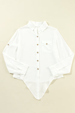 Relaxed shirt knotted with shaded sleeves white