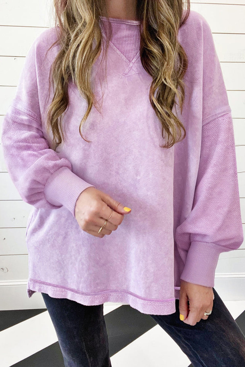 Orchid Petal Mineral Wash Drop Calcover Pullover Felpa