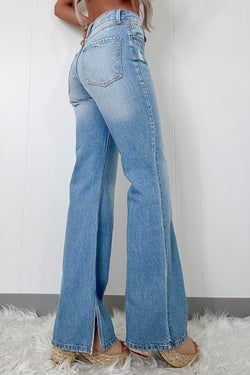 Myosotis - High waisted straight leg jeans with split leg