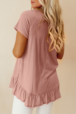 United pink high with short sleeves and ruffle hem